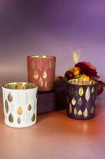 Piazza Blatt Votivglas 7cm red plum/gold – Produktansicht