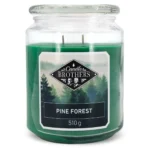 Grüne Candle Brothers Pine Forest Kerze im Glas mit zwei Dochten und 510 g Etikett