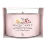 Yankee Candle Pink Cherry & Vanilla 37-g-Glasvotivkerze in Verpackung