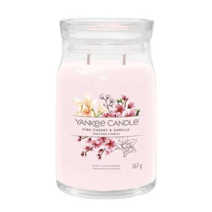 Yankee Candle Pink Cherry & Vanilla Kerze im Glas mit Blumenetikett