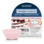 Pinkes Wachsmelt von Yankee Candle vor Verpackung mit Pink Cherry & Vanilla-Aufdruck