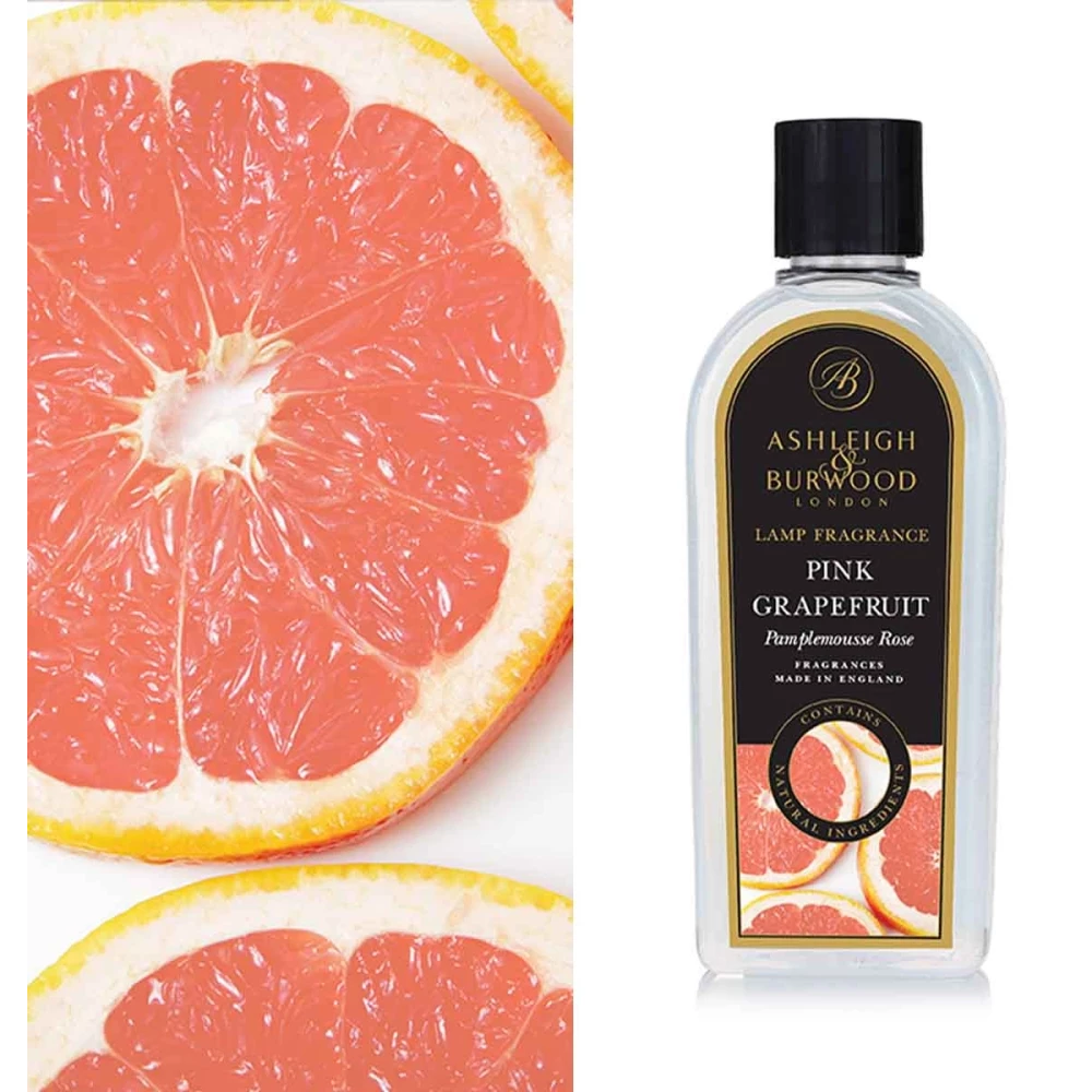 Pink Grapefruit Lamp Fragrance Flasche Lamp Fragrance Pink Grapefruit von Ashleigh & Burwood vor Grapefruithälften