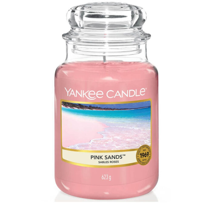 Yankee Candle Pink Sands Kerze im Glas mit sichtbarer Angabe 623 g