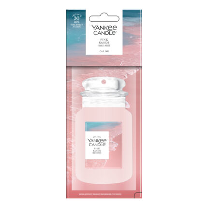Yankee Candle Pink Sands Car Jar in Verpackung mit Strandmotiv