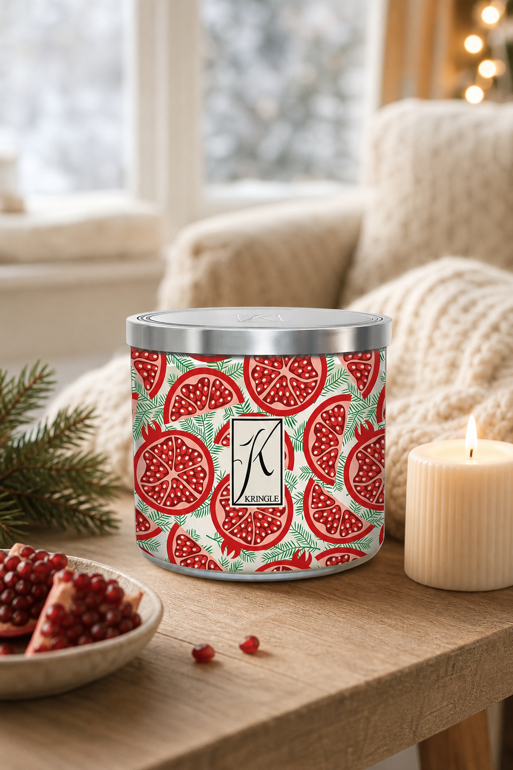 Pomegranate & Fir 396g Tumbler 3-Docht in einer stimmungsvollen Anwendungsszene