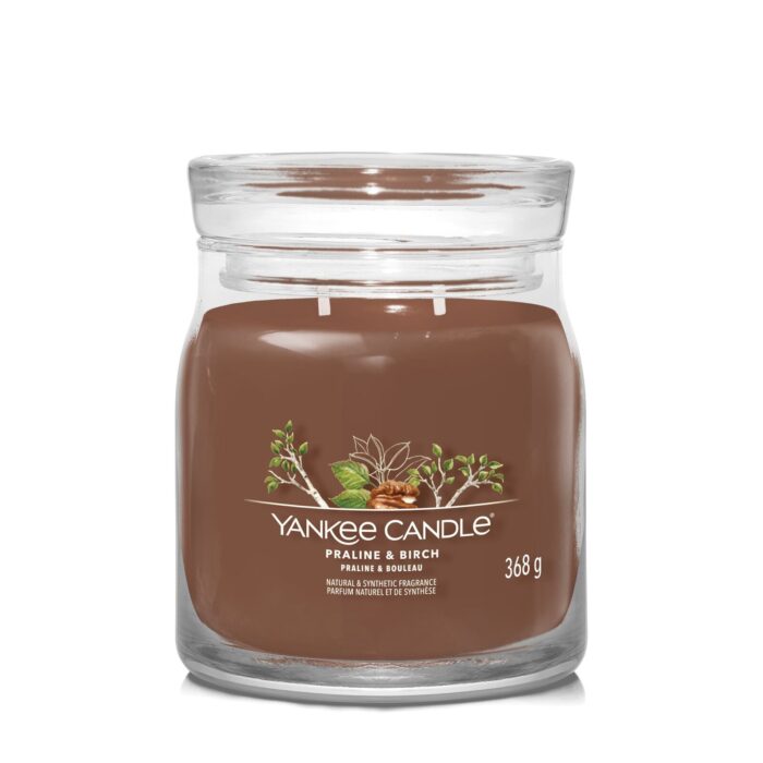 Nahaufnahme der Yankee Candle Praline & Birch Kerze mit zwei Dochten