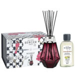 Granatfarbener Diffuser mit Stäbchen, dekorativer Verpackung und 200-ml-Nachfüllflasche