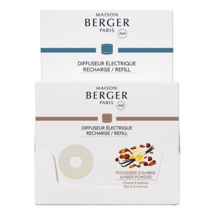 Vorderseite der Verpackung mit Maison Berger Paris und Amber Powder Nachfüller