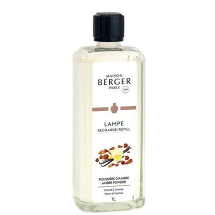 Flasche mit Maison Berger Paris Etikett Poussière d’Ambre und 1L-Angabe