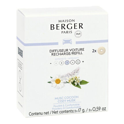 Verpackung mit zwei Maison Berger Autoduft-Nachfüllern Musc Cocoon