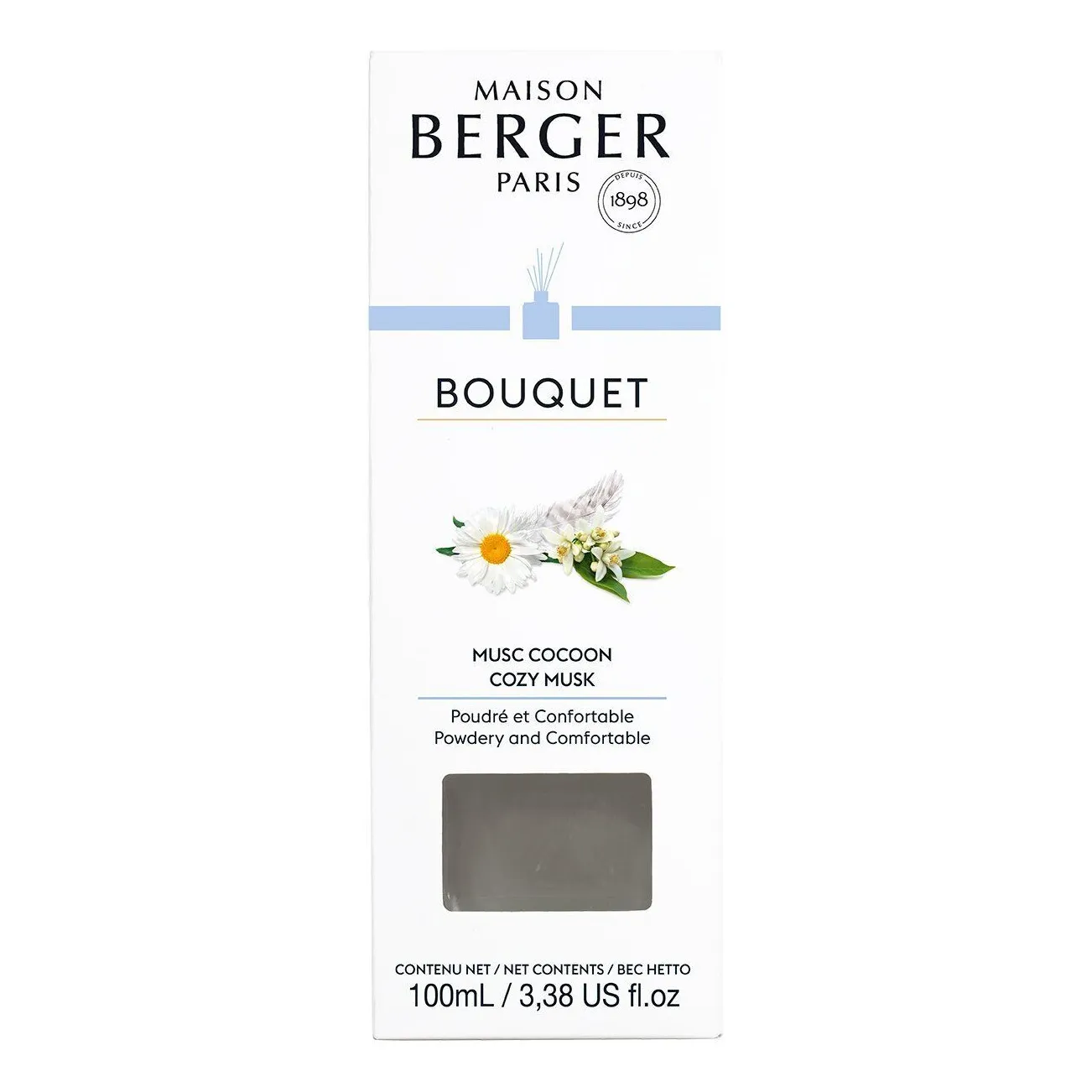 Musc Cocoon Diffuserverpackung Vorderseite der Bouquet-Verpackung mit Musc Cocoon Duftbezeichnung