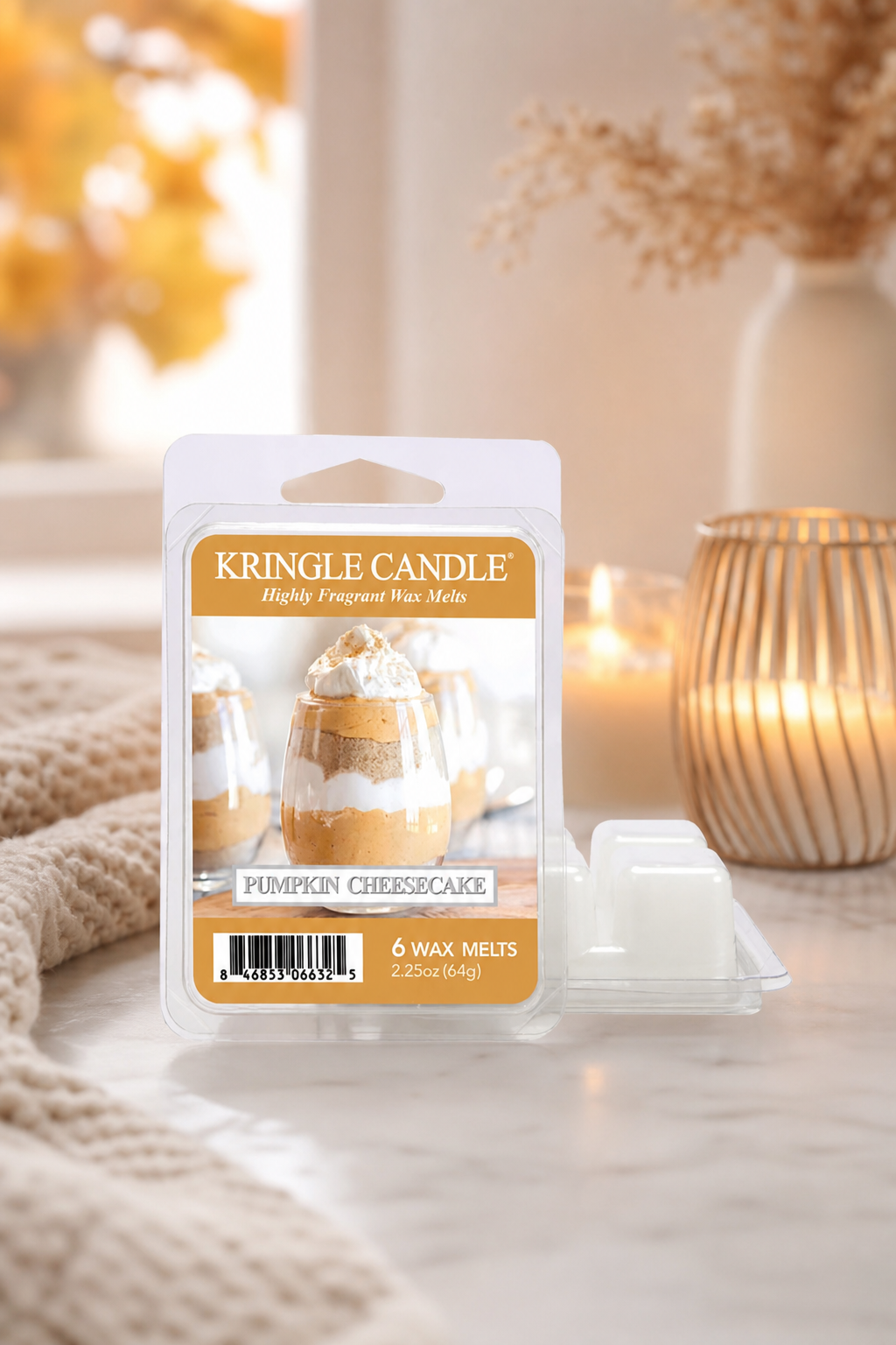Pumpkin Cheesecake Wax Melts 64g in einer stimmungsvollen Anwendungsszene