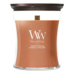 Pumpkin Praline Kerze von WoodWick frontal im Glas