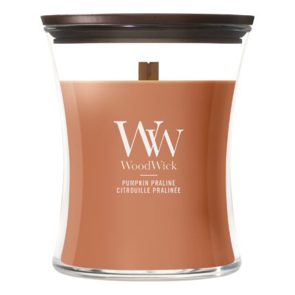 Pumpkin Praline Kerze von WoodWick frontal im Glas