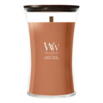 WoodWick Pumpkin Praline Kerze im Glas mit sichtbarem Docht