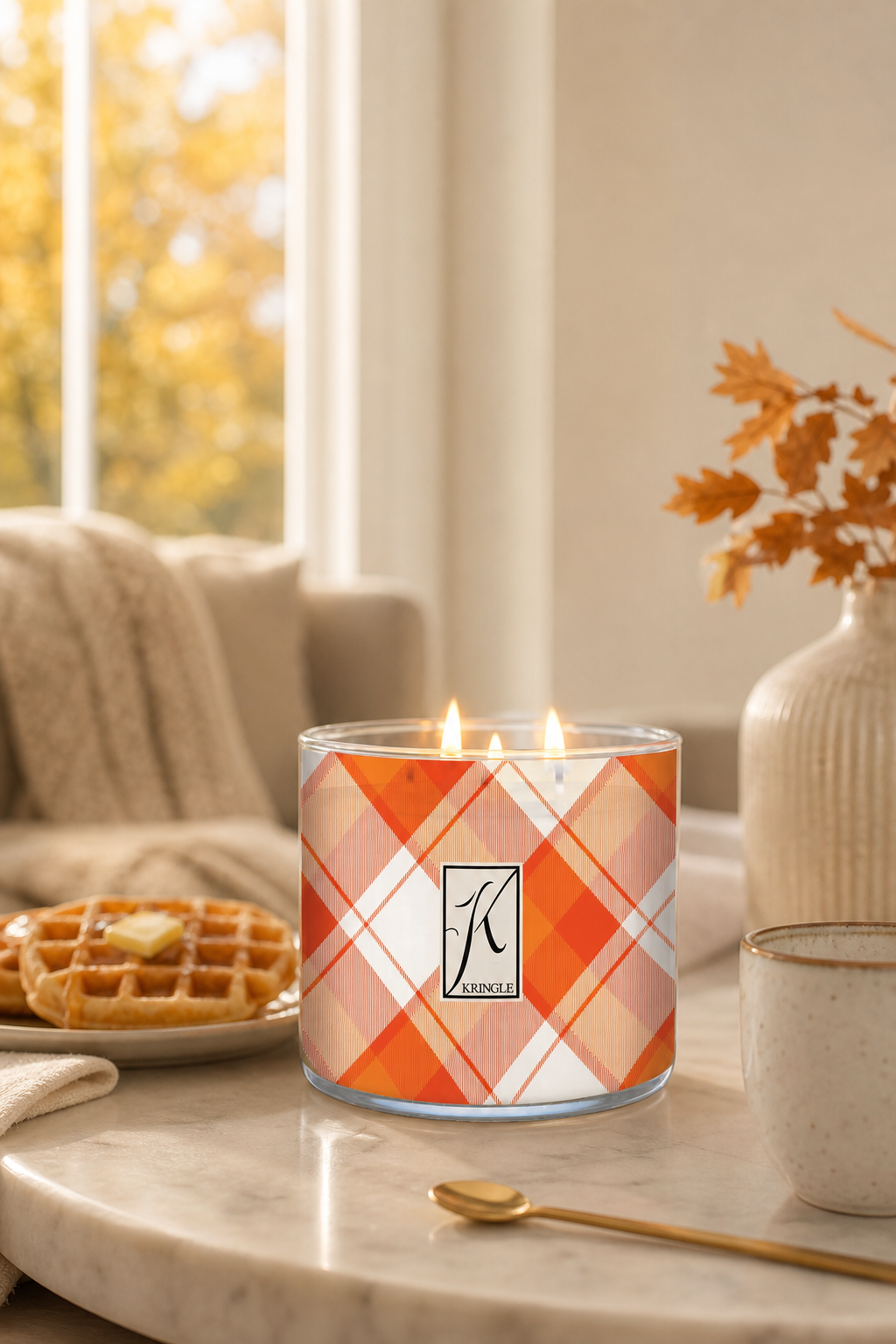 Pumpkin Waffles 396g Tumbler 3-Docht in einer stimmungsvollen Anwendungsszene