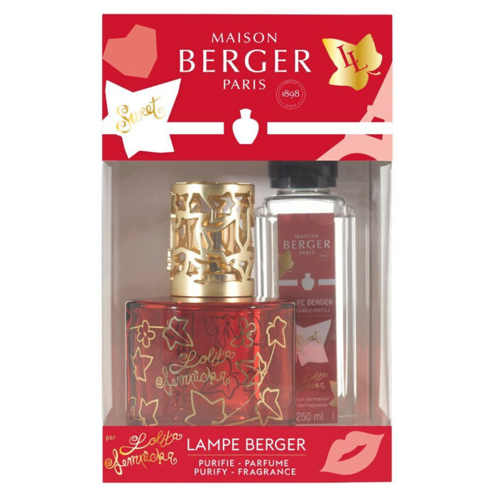 Maison Berger Sweet Set mit Lampe und Nachfüllflasche auf einem Tisch im Wohnraum
