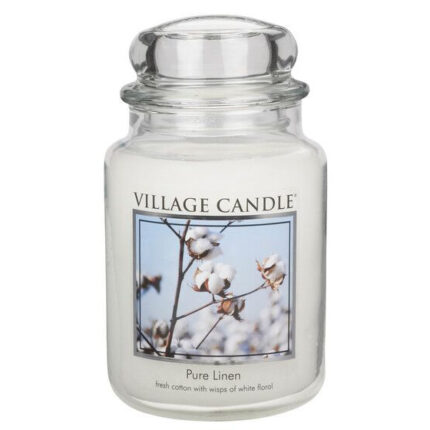 Village Candle Pure Linen Kerze im Glas mit Baumwollblüten-Etikett