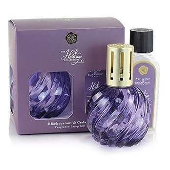 Duftlampe, Nachfüllflasche und violette Geschenkverpackung im Set