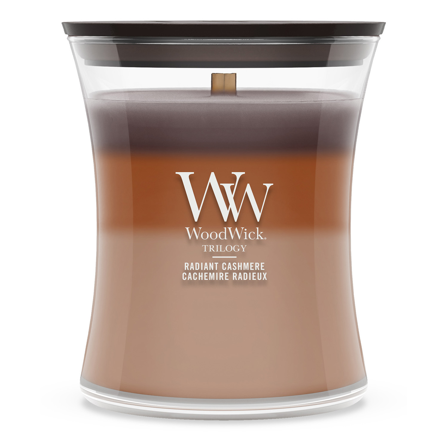 Radiant Cashmere Kerze im Glas WoodWick Trilogy Radiant Cashmere Kerze im Glas auf weißem Hintergrund