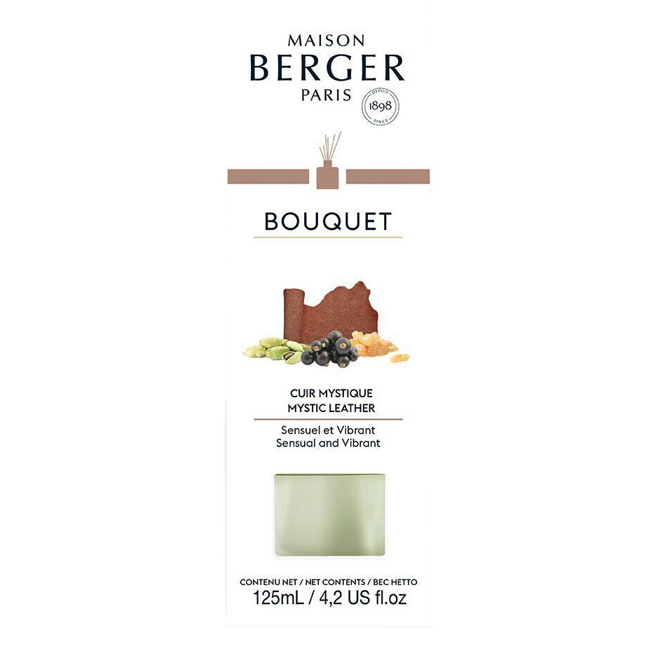 Bouquet Mystic Leather 125 ml Nahaufnahme der Verpackung mit Bouquet Mystic Leather und 125 ml Inhalt
