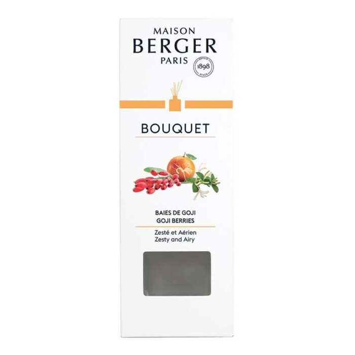 Weiße Maison Berger Bouquet-Verpackung mit Goji-Beeren-Abbildung