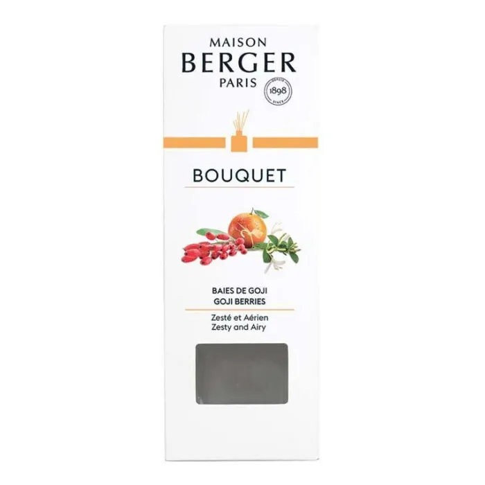 Weiße Maison Berger Bouquet-Verpackung mit Goji-Beeren-Abbildung
