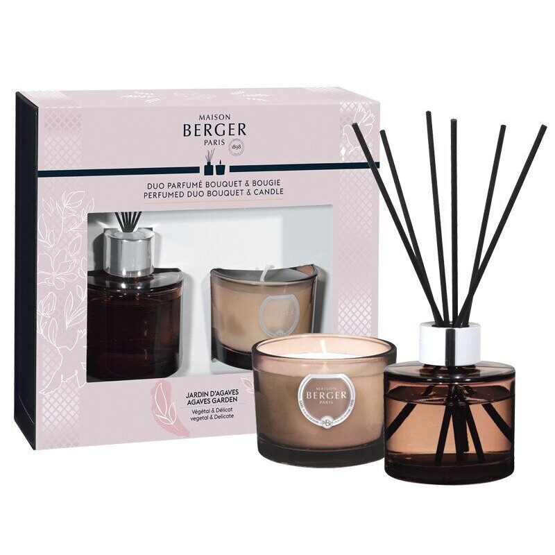 Raumduft-Set mit Verpackung Maison Berger Diffuser und Duftkerze vor der Produktverpackung