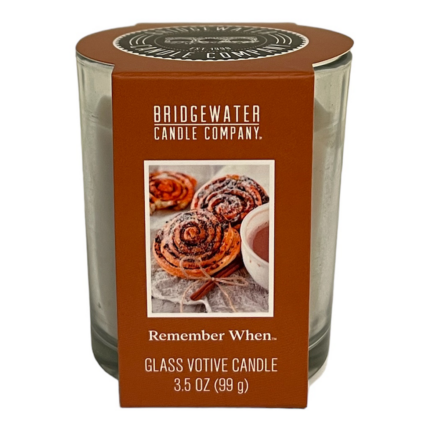 Remember When Glasvotivkerze im Glas mit brauner Banderole und Deckel