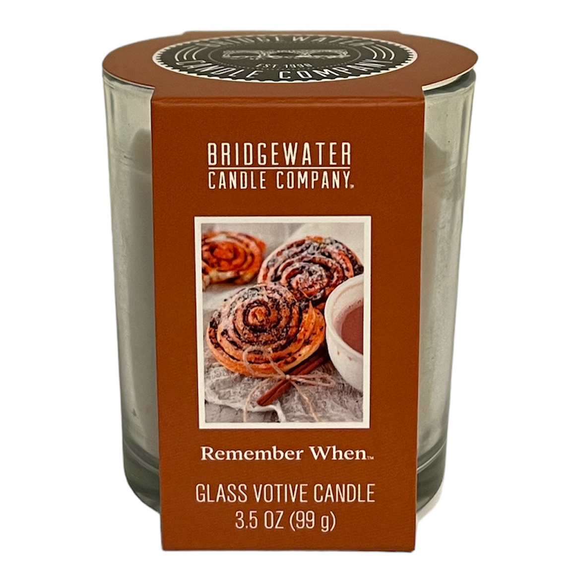 Bridgewater Glasvotivkerze 99 g Remember When Glasvotivkerze im Glas mit brauner Banderole und Deckel