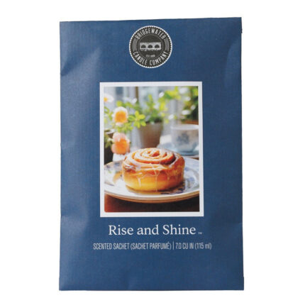Blaues Rise and Shine Duftsachet mit Zimtschneckenmotiv