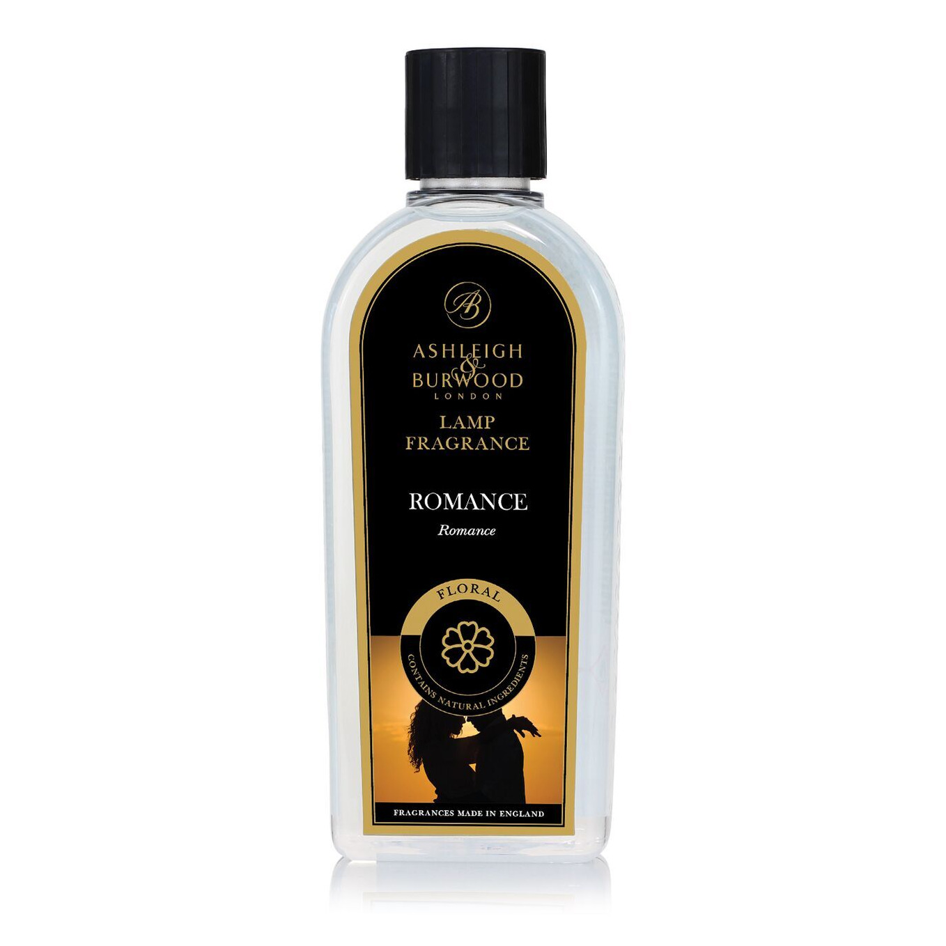 Romance Duftlampenöl Flasche Nahaufnahme der Romance Lamp Fragrance Flasche mit schwarzem Verschluss