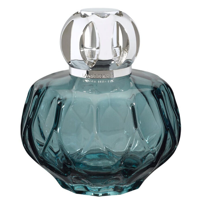 Nahaufnahme der türkisfarbenen Lampe Berger mit silberfarbenem Aufsatz