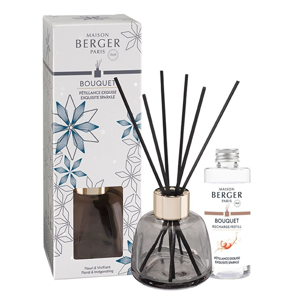 Diffuser-Set mit Nachfüllflasche Maison Berger Diffuser mit schwarzen Duftstäbchen, Verpackung und Nachfüllflasche