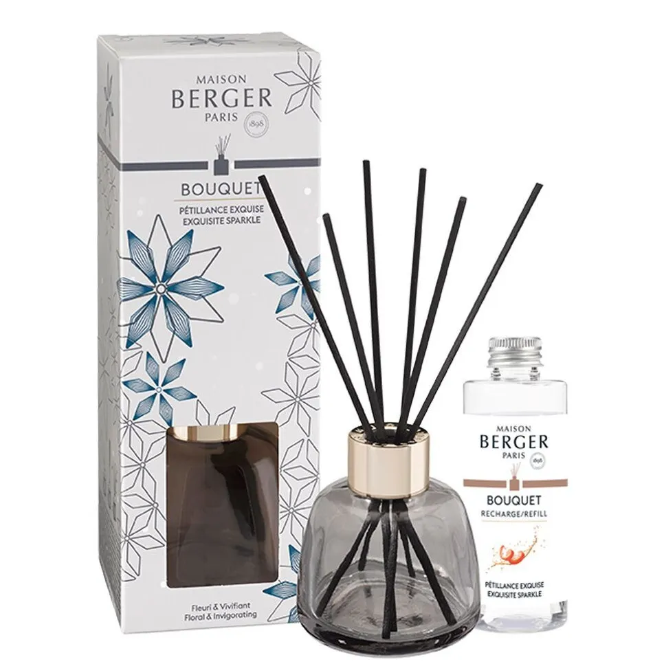 Diffuser-Set mit Nachfüllflasche Maison Berger Diffuser mit schwarzen Duftstäbchen, Verpackung und Nachfüllflasche