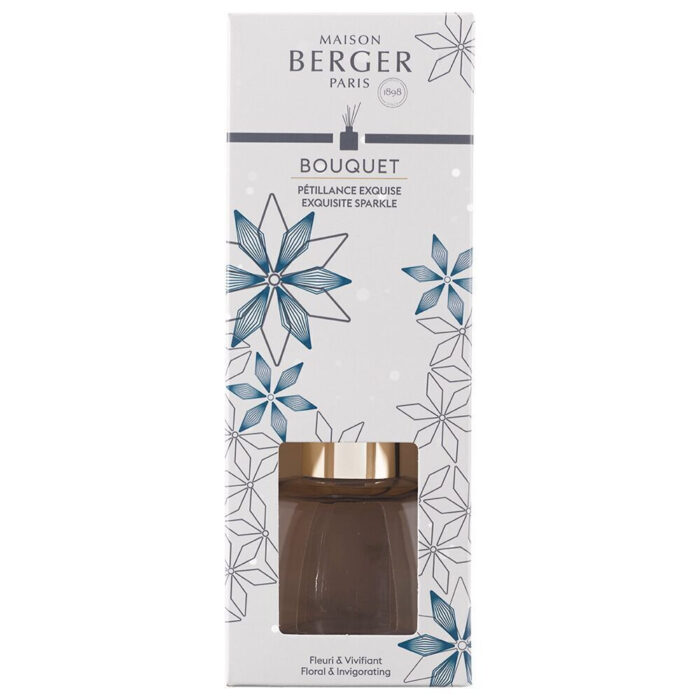 Verpackter Maison Berger Bouquet Diffuser mit blauem Blumenmuster und Glasflakon