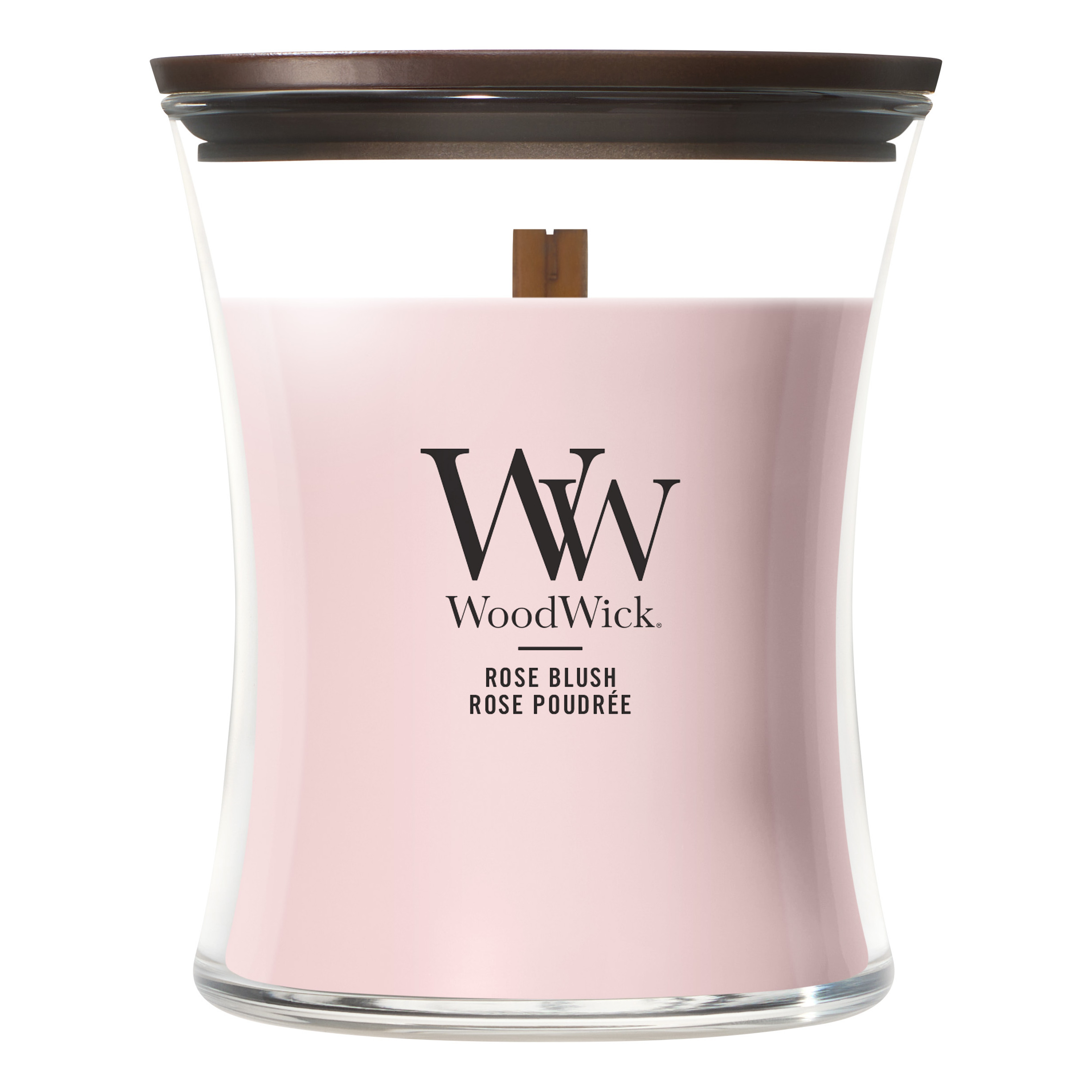 Rose Blush Kerze mit Deckel Rose Blush Kerze im Glas mit sichtbarem Holzdocht
