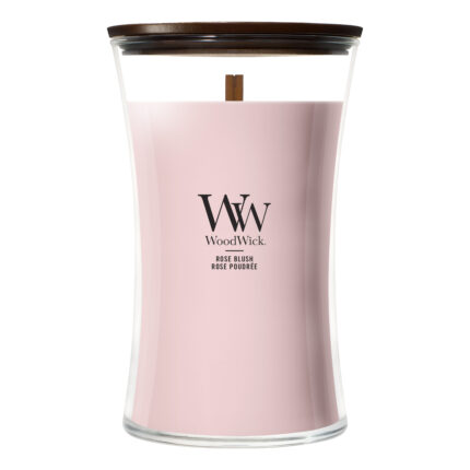 WoodWick Rose Blush Kerze im Glas mit sichtbarem Holzdocht