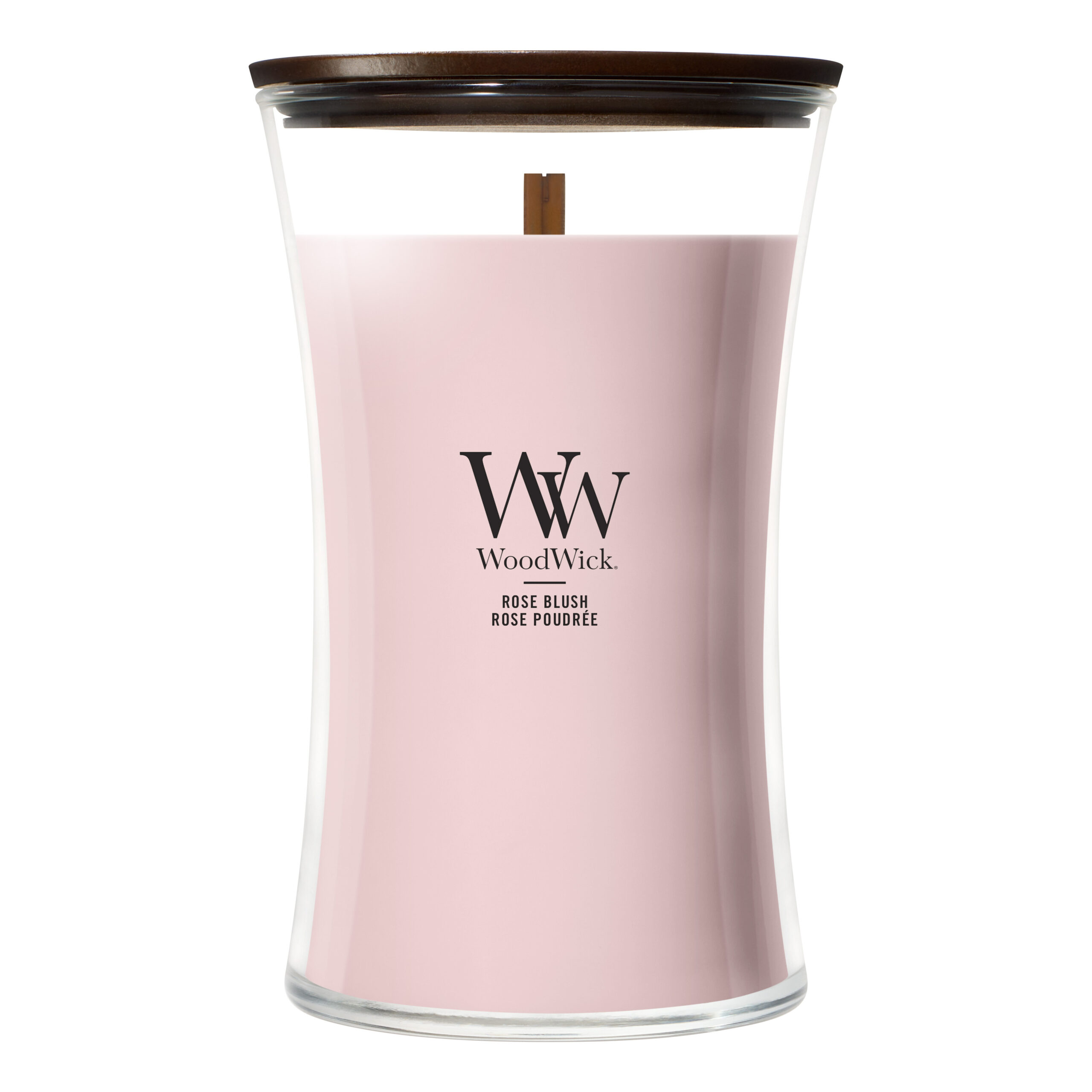 Rose Blush Kerze von WoodWick WoodWick Rose Blush Kerze im Glas mit sichtbarem Holzdocht
