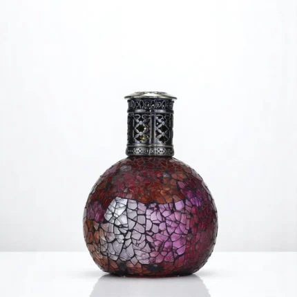 Runde Duftlampe mit violett-rotem Mosaikmuster und dekorativem Verschluss