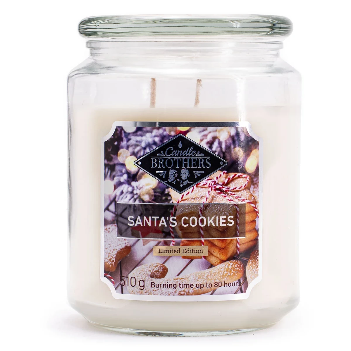 Santa's Cookies Duftkerze im Glas Santa's Cookies Duftkerze im Glas mit zwei Dochten und Etikett