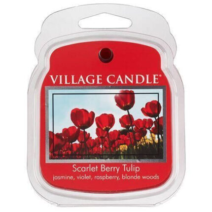 Frontansicht des verpackten Village Candle Scarlet Berry Tulip Duftwachses
