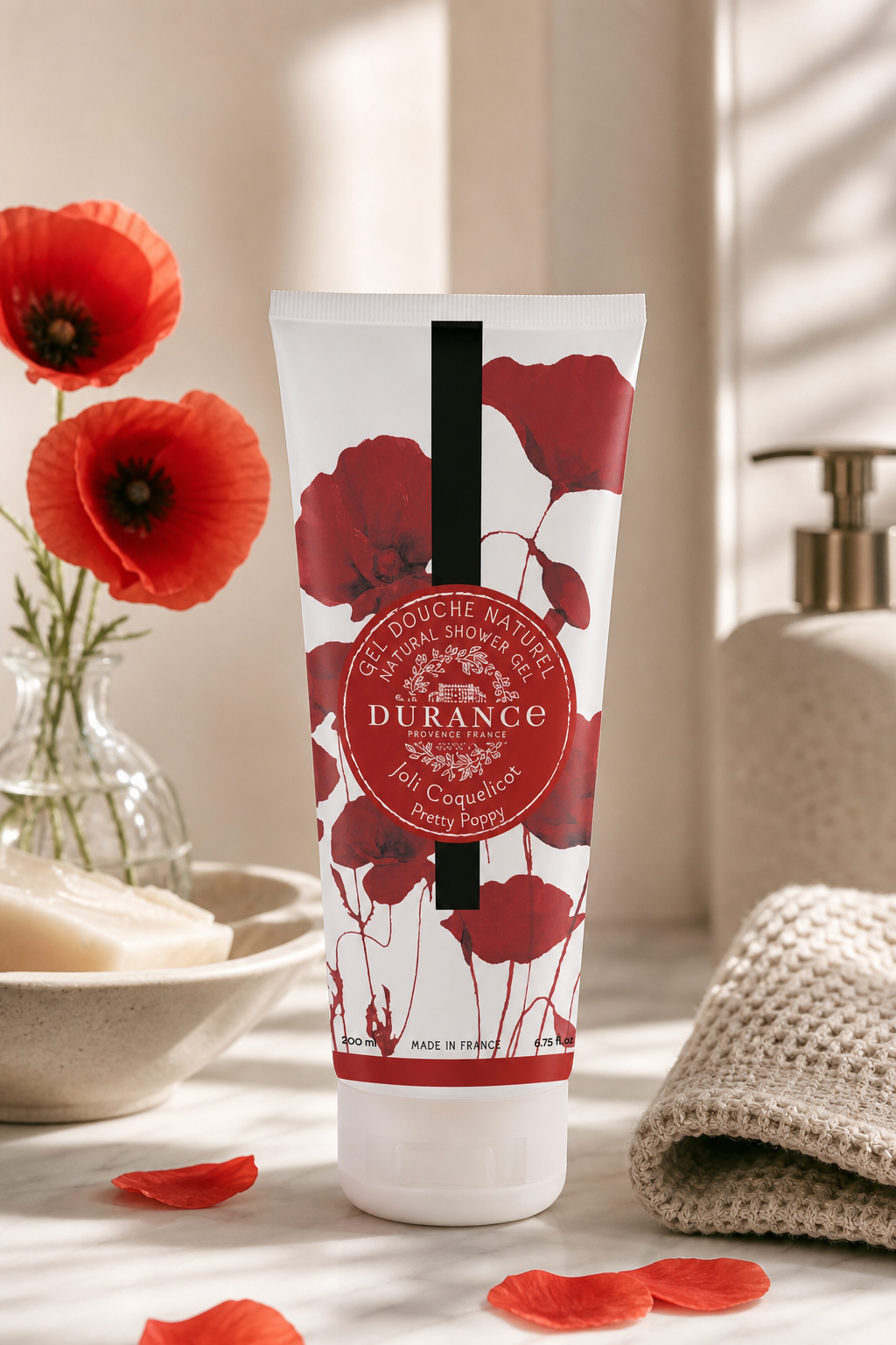 Schöne Mohnblume Duschgel 200ml in einer stimmungsvollen Anwendungsszene