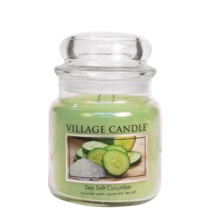 Grüne Village Candle Kerze im Glas mit Gurken- und Salzmotiv
