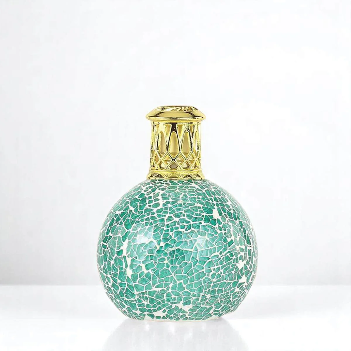 Seafoam S Duftlampe Runde türkisfarbene Duftlampe mit goldfarbenem, dekorativem Verschluss