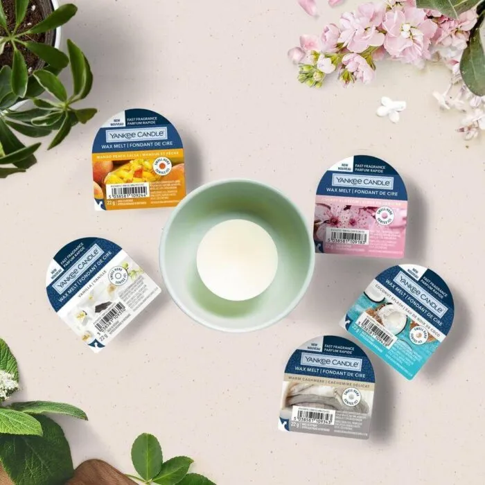 Coconut Splash Wachsmelt neben einer Duftlampe auf einem Holztisch