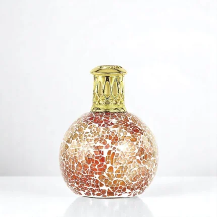 Runde Duftlampe mit mosaikartigem Muster und dekorativem goldfarbenem Aufsatz