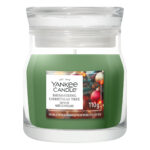 Grüne Yankee Candle Duftkerze Shimmering Christmas Tree im Glas mit Etikett