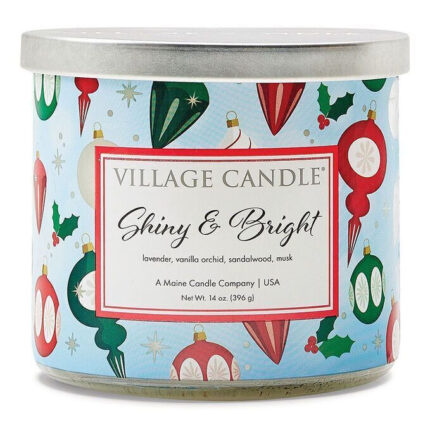 Dekoriertes Village Candle Shiny & Bright Kerzenglas mit silbernem Deckel