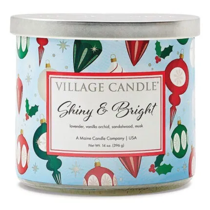 Dekoriertes Village Candle Shiny & Bright Kerzenglas mit silbernem Deckel